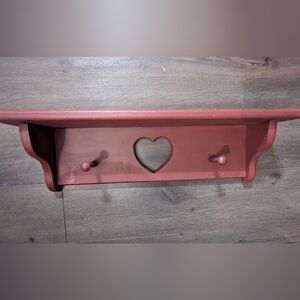 Farmhouse solid wood heart cut out shelf with 2 pegs